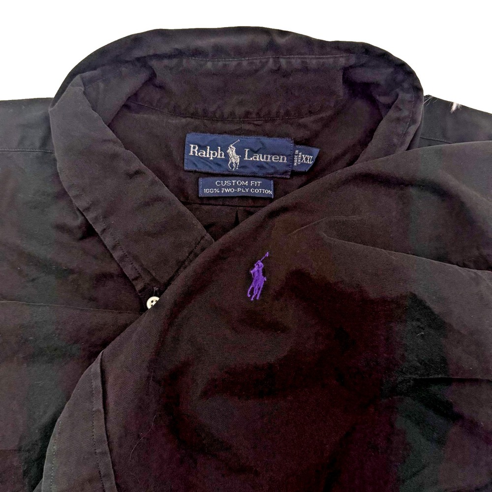 Ralph Lauren Shirt Mens XXL Black Short Sleeve Button Down Custom Fit Cotton